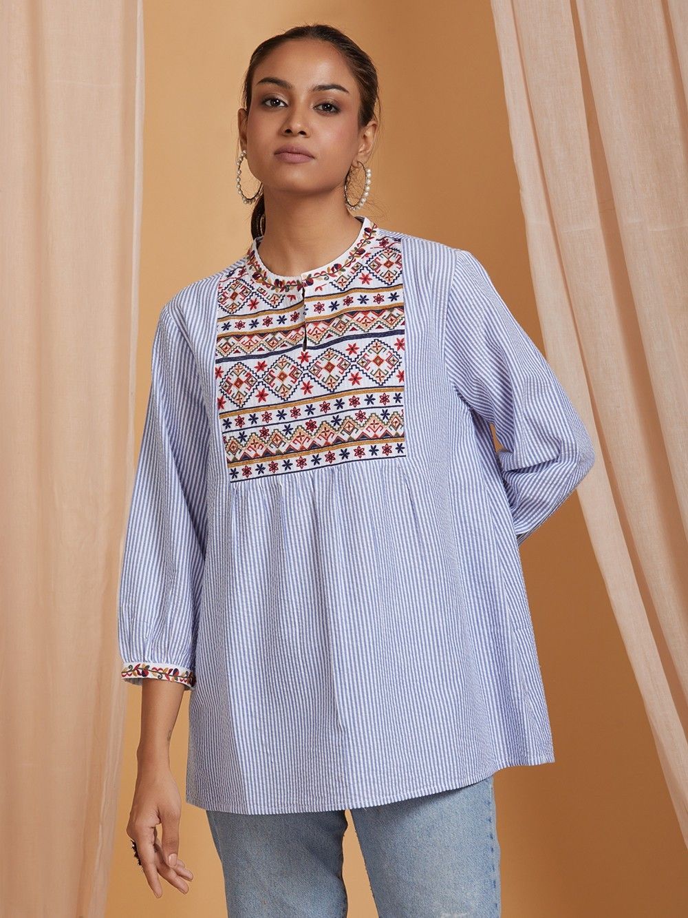 トップス mame Botanical Embroidery Chiffon blouse Buy Birch Green Georgette Chiffon Saree With Embroidery Blouse