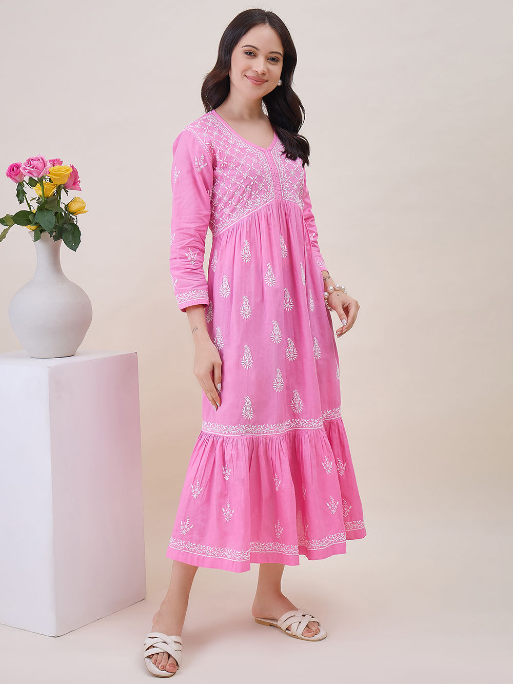 cotton chikankari dress Peach Pure Cotton Chikankari Dress Design by TIC at Pernia's Pop Up Shop 2026