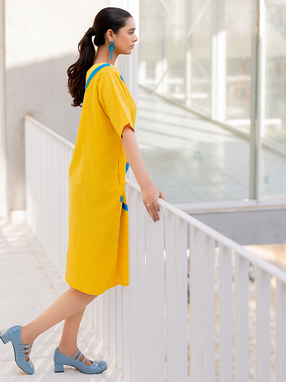chinese dress ladies Octavia Linen Blend Dress-Yellow Blossom Elegance main image 0