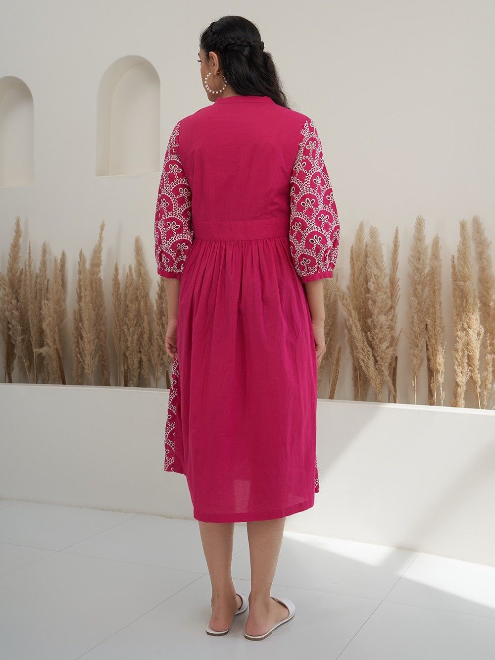 Pink Embroidered Cotton Dress