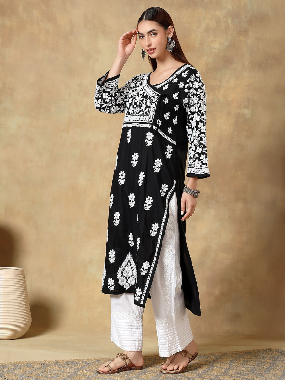 Black Chikankari Silk Blend Kurta