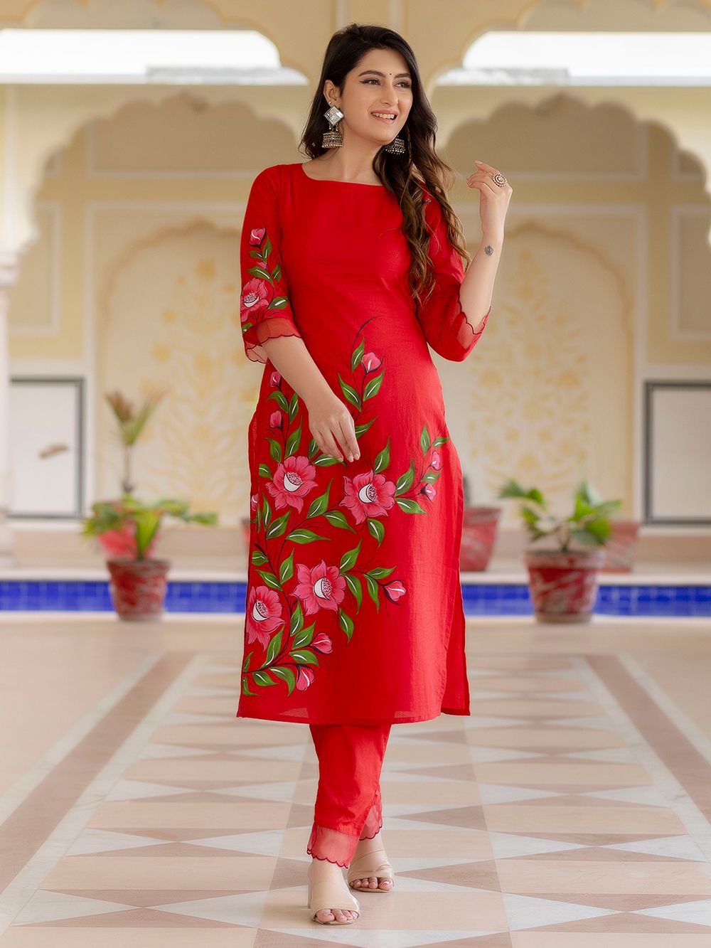 strapless open back dress Radiate Elegance in This Red Hand Work Anarkali Suit  subhvastra