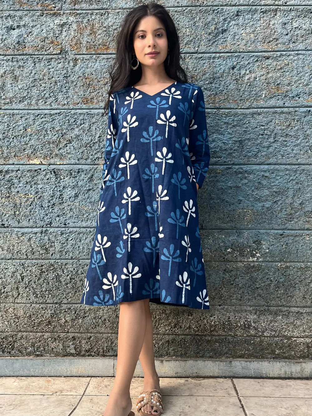 Blue Hand Block Printed Cotton Dress Blue Hand Block Printed Cotton Dress