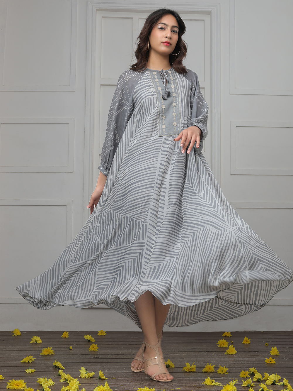 knee length dresses for ladies Shine On Striped Maxi Dress Off White/Olive / S main image 0