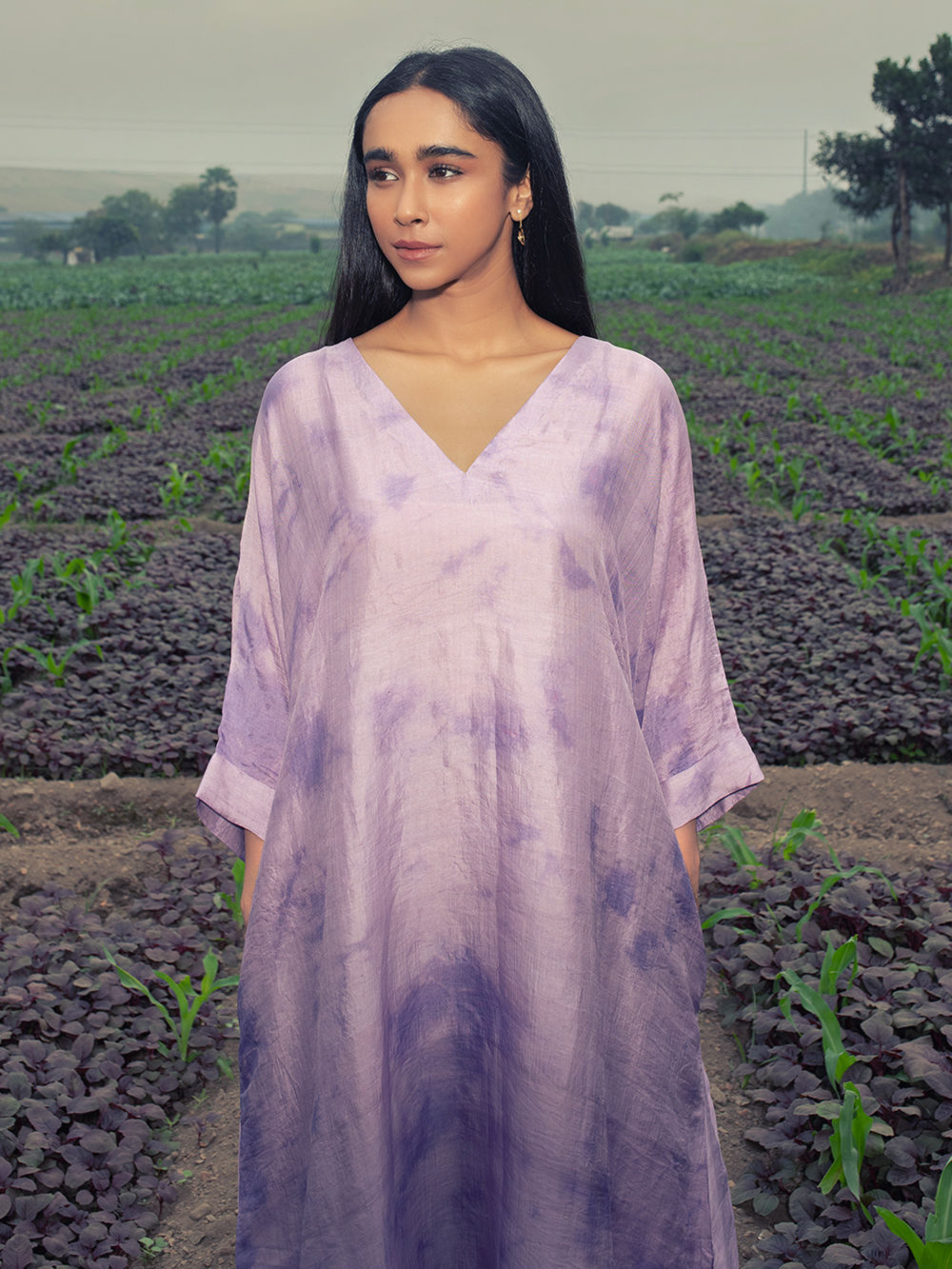 purple tie dye dress Yellow & Purple Tie-Dye Faux Wrap Dress 10