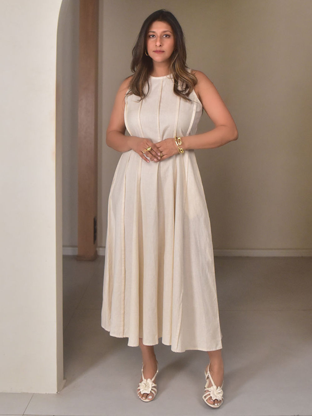 Beige Cotton Linen Dress
