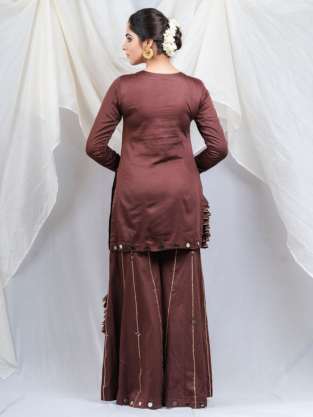 brown sharara dress Reddish Brown Faux Georgette Thread & Sequins Sharara Se main image 0