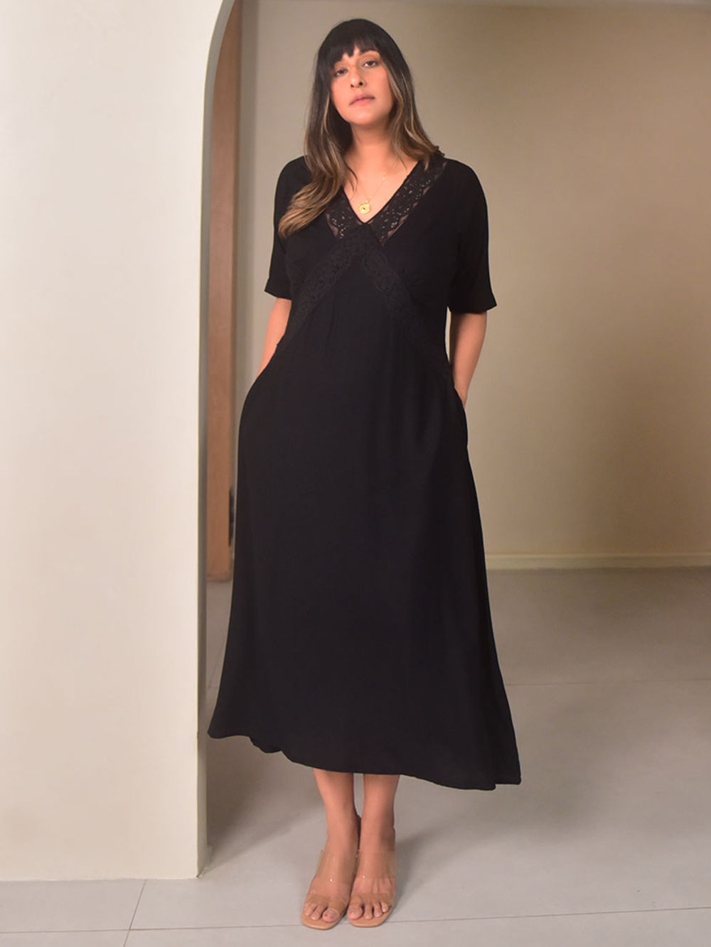 Black Lace Work Cotton Dress Black Lace Work Cotton Dress