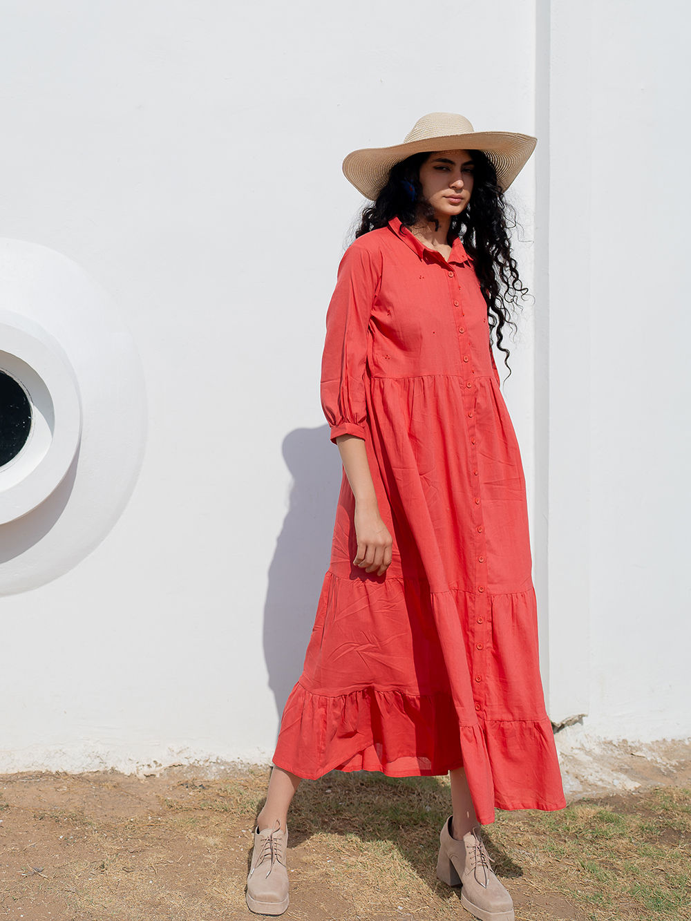Red Cotton Tiered Dress Red Cotton Tiered Dress