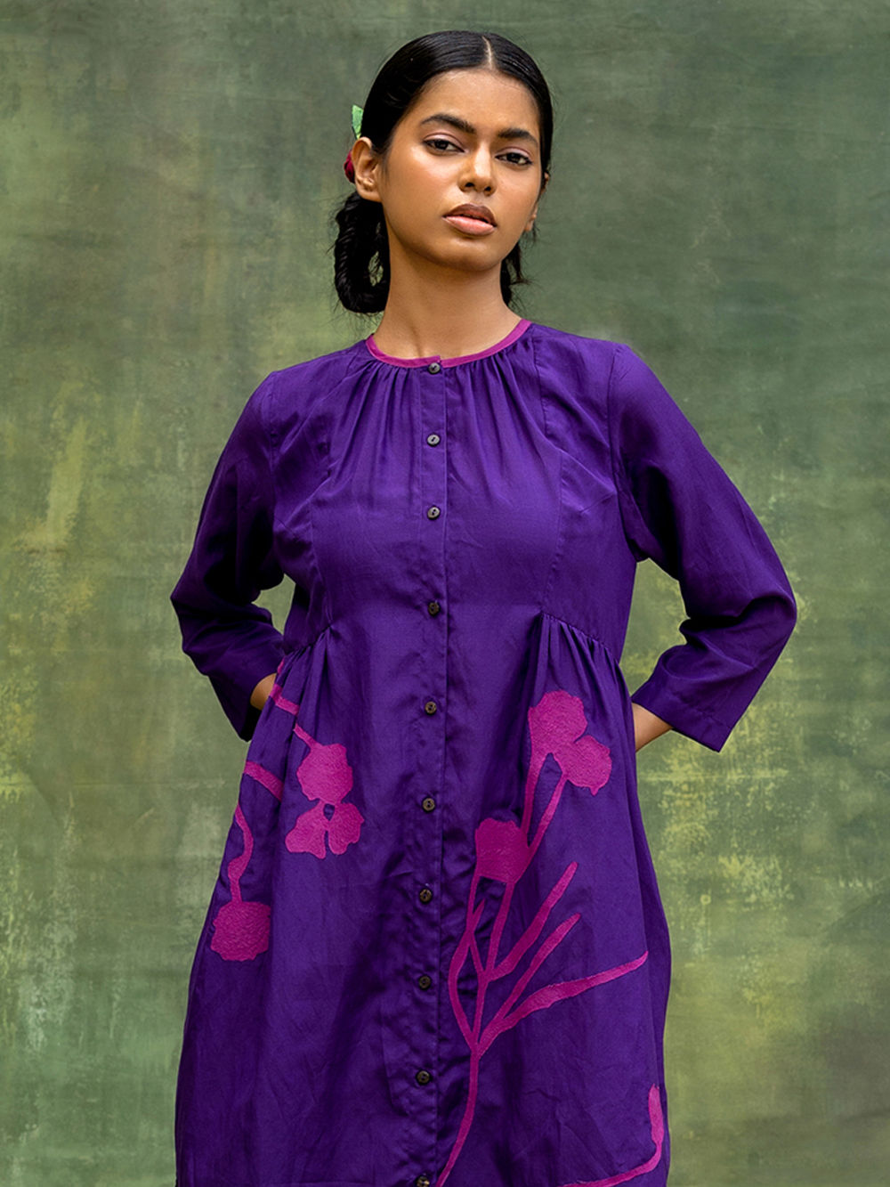 Purple Embroidered Cotton Silk Tunic