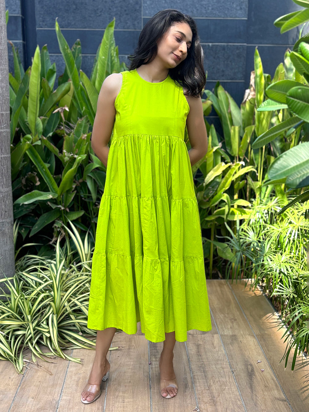 green emerald velvet dress Lime Green Cotton Poplin Shirtwaist Dress – Olivia Dress main image 0