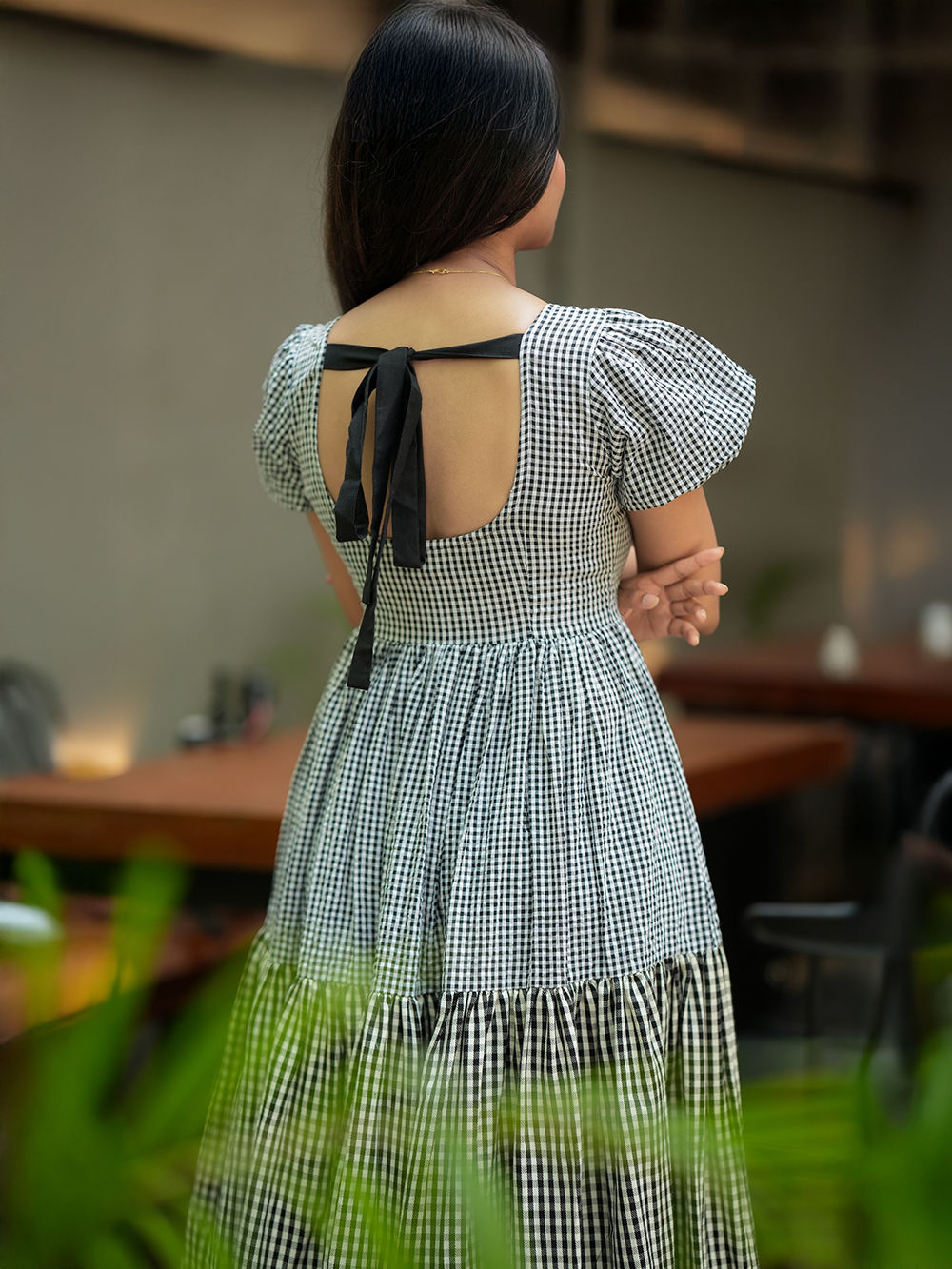 Black White Checkered Cotton Dress