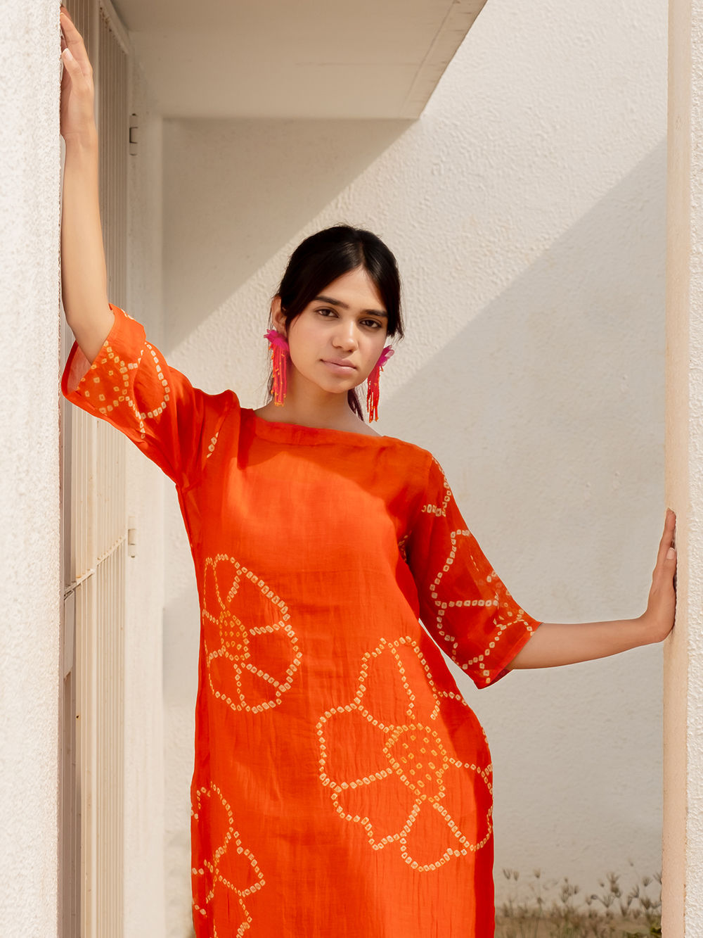 orange bandhani dress Sunset Orange Cotton Bandhani Dress