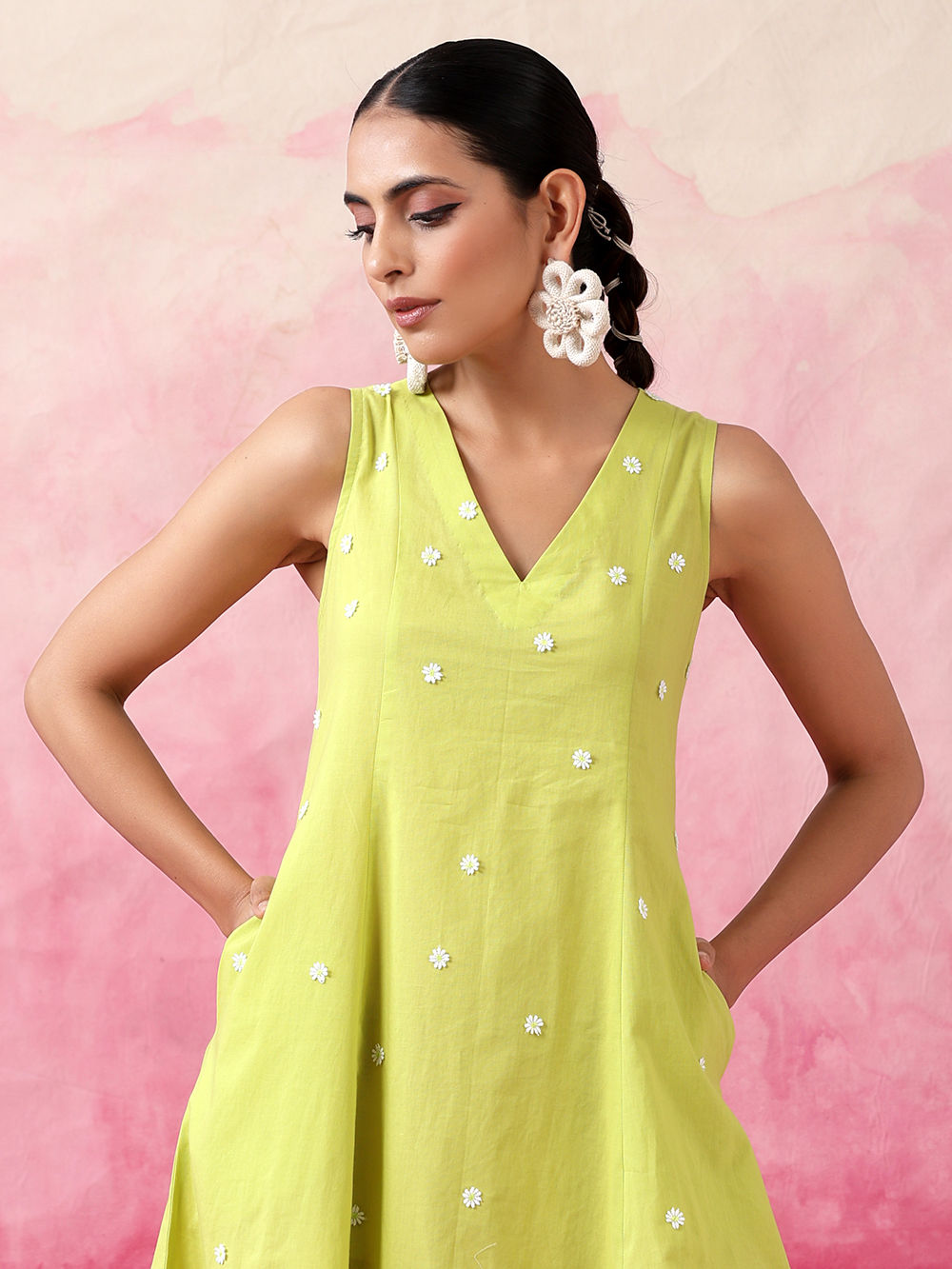 green emerald velvet dress Lime Green A-line Cotton Dress – The Svaya