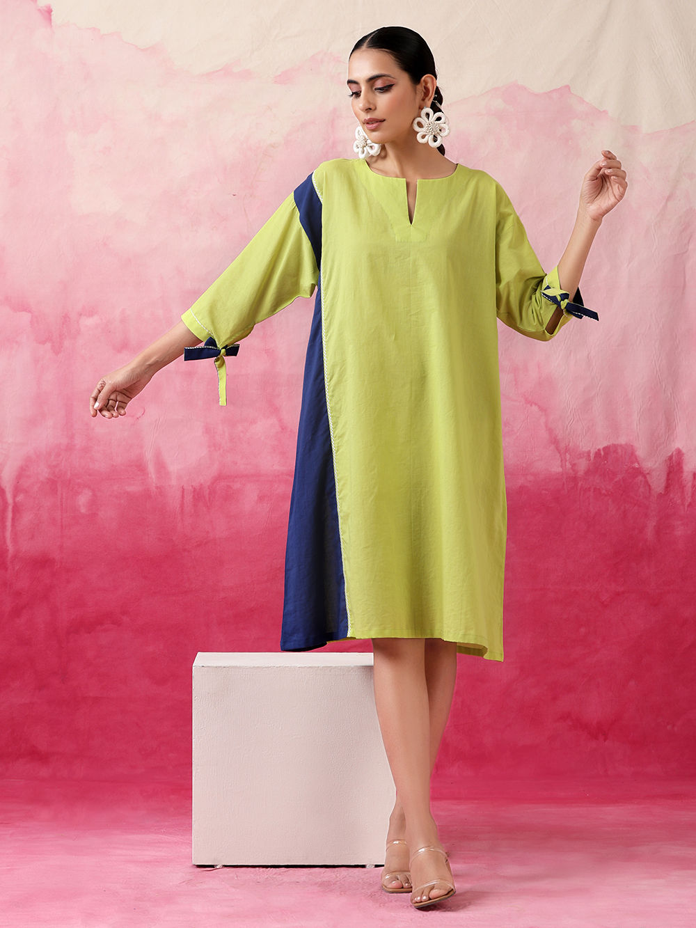 lime green and blue dress Lime Green-Sky Blue Designer Dress with Straight Pant and Top – Craftyle main image 1