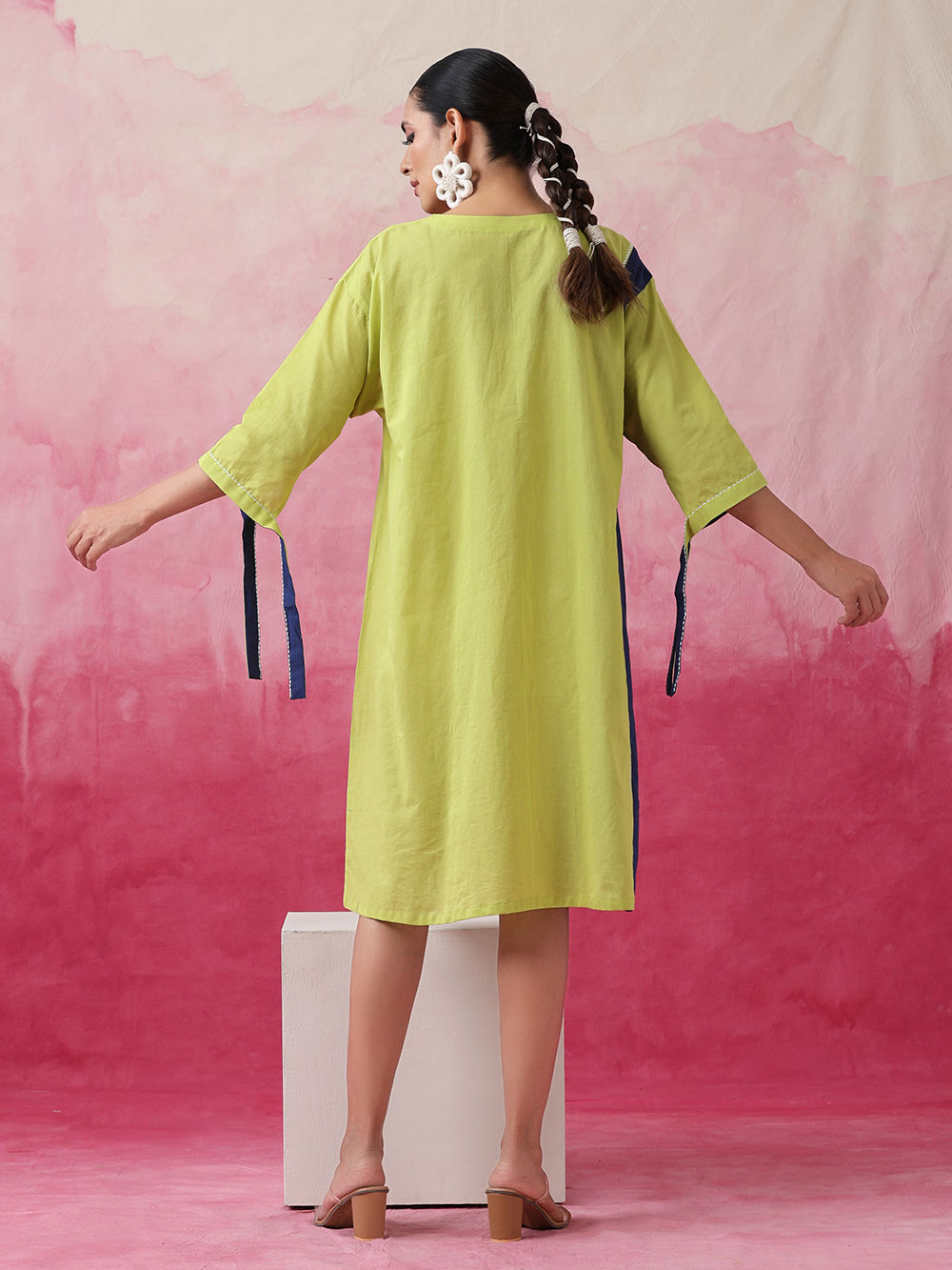 light green wrap dress Sunset Palms Lime Green Tropical Print Button Front Maxi Dress