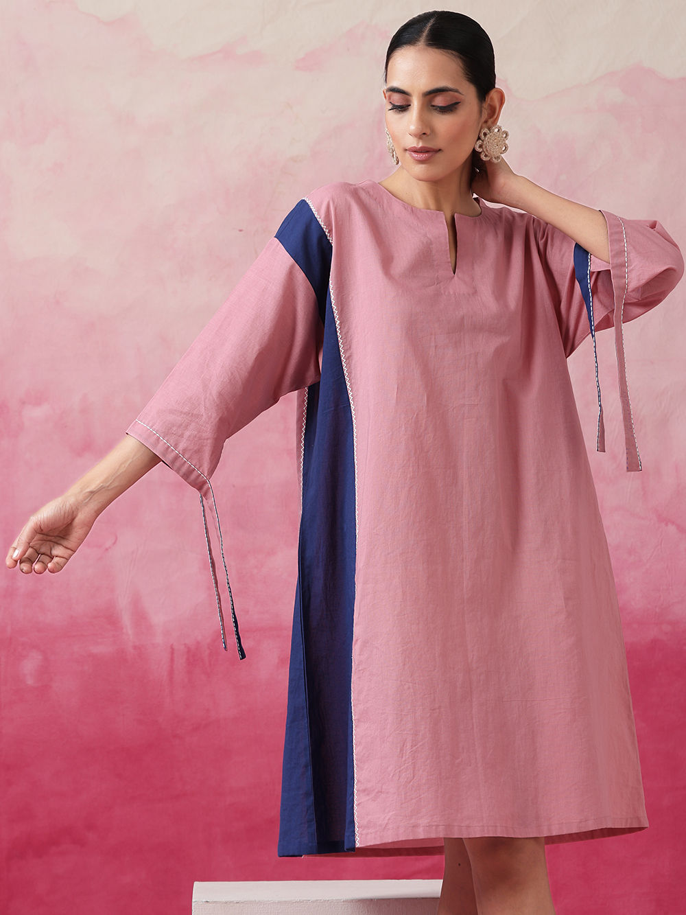 pink and blue color block dress All Smiles Smocked Color Block Tiered Maxi Dress S / pink