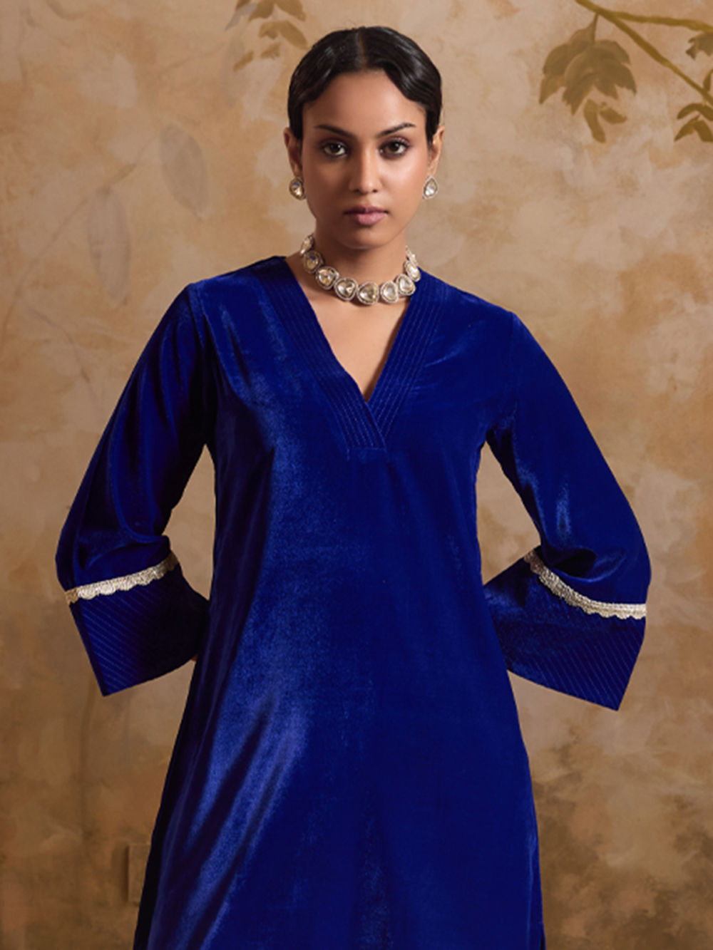 blue long sleeve tight dress 70s Electric Blue Cotton Velvet Trousers – Better Dresses Vintage main image 0