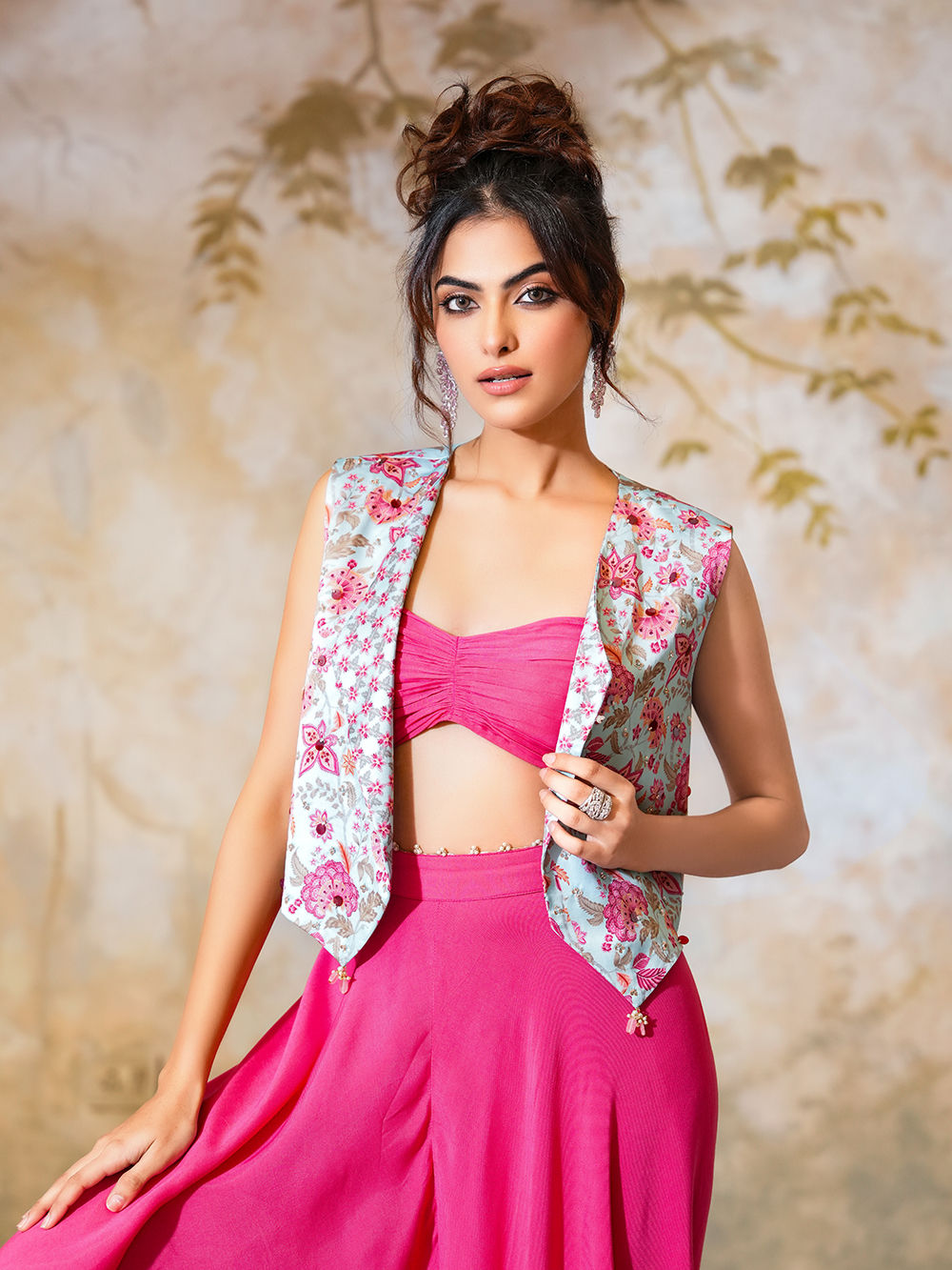 Pink Muslin Silk Blouse with Sharara - Set of 2