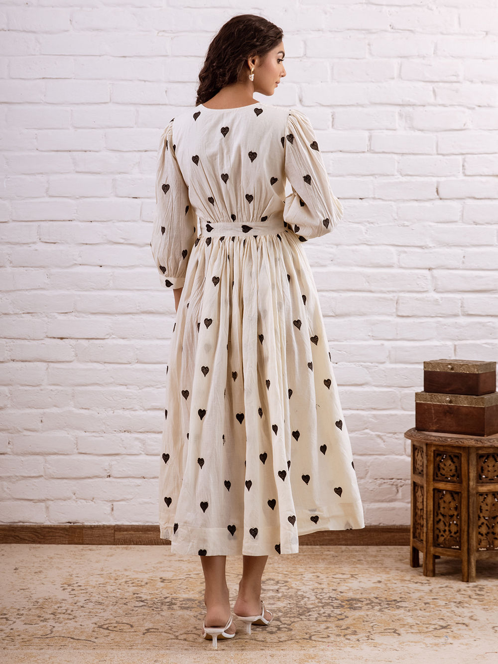 White Black Embroidered Cotton Dress