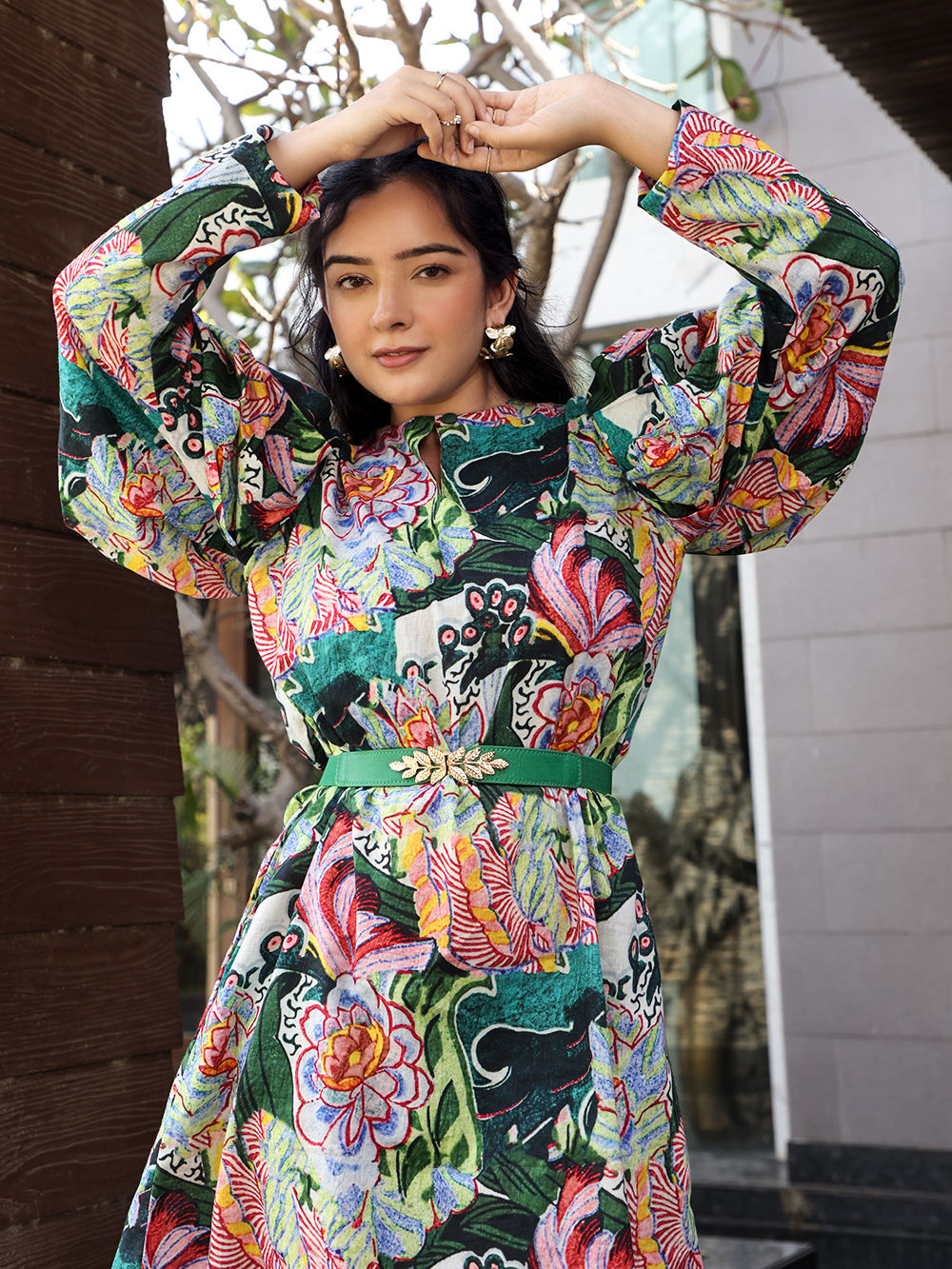 Multicolor Printed Linen Dress