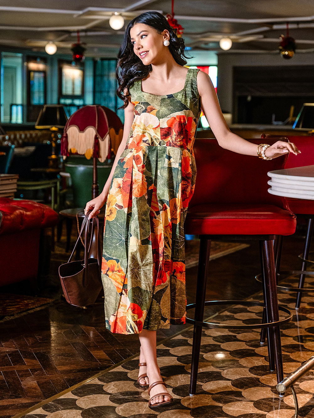 Olive Green Printed Cotton Dress Olive Green Printed Cotton Dress