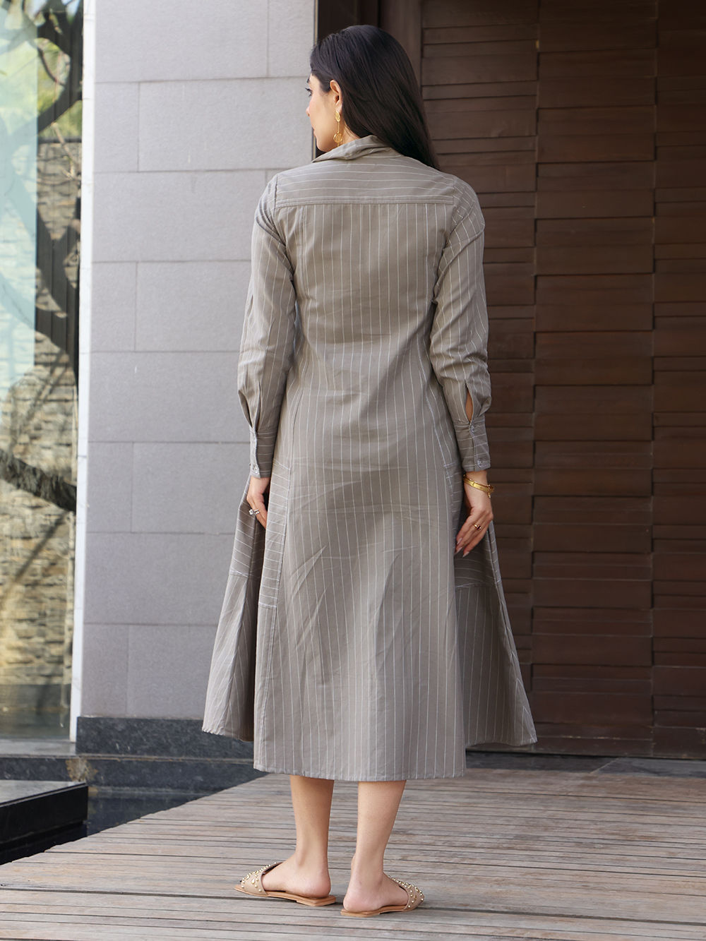 Grey Striped Cotton Dress