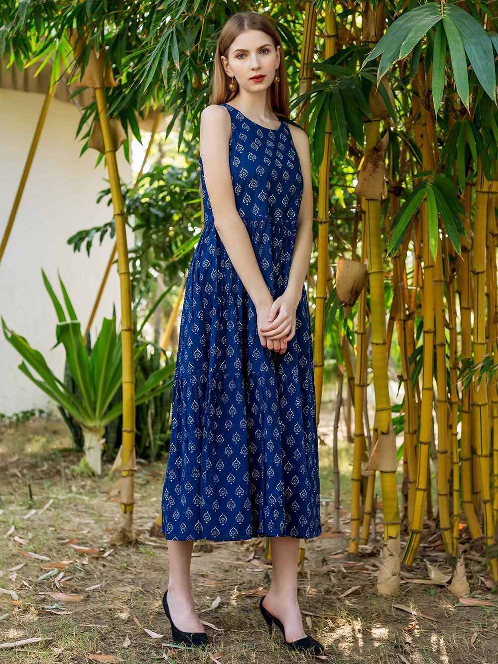 Indigo Hand Block Printed Cotton Dress