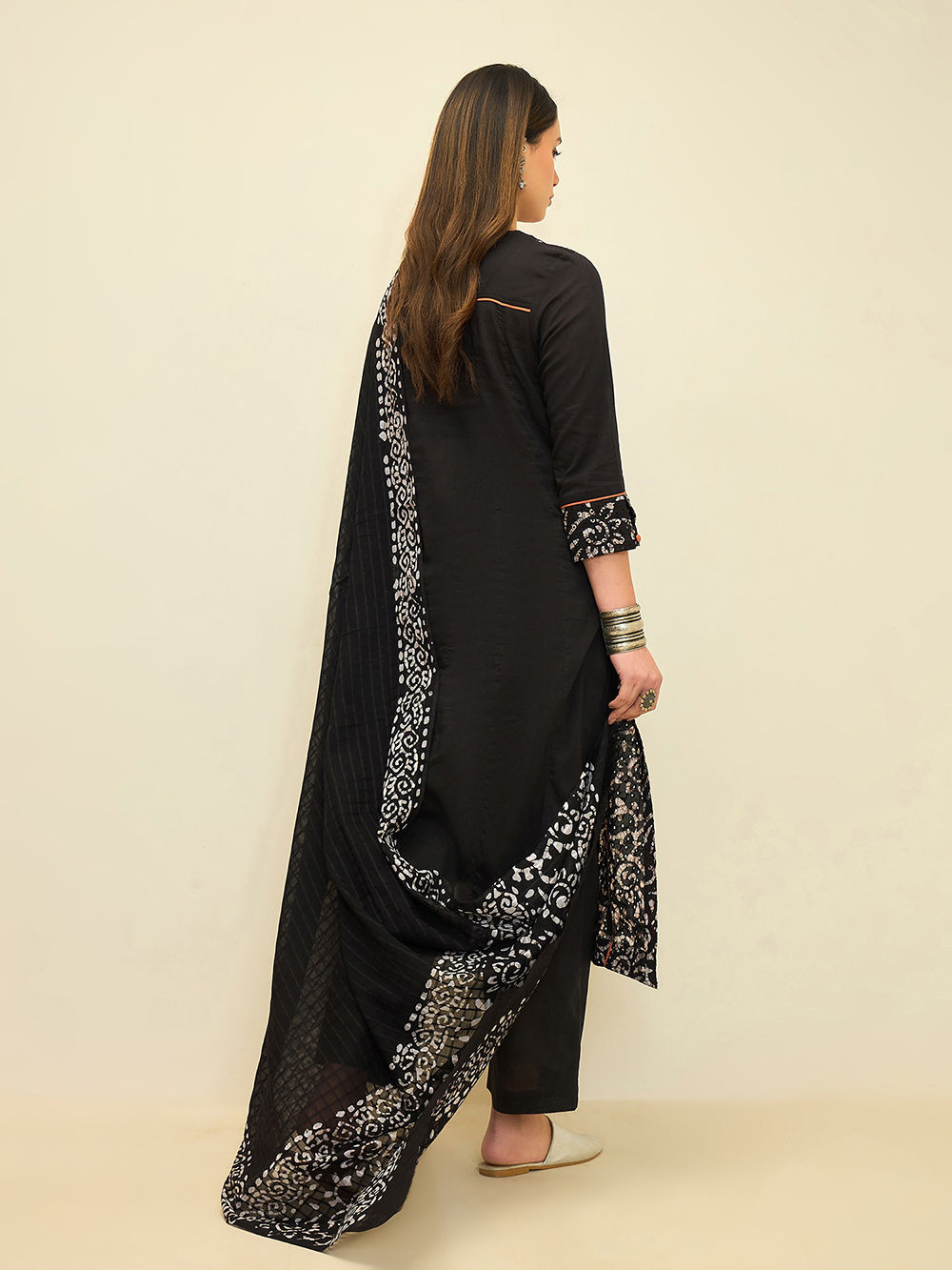 Black Printed Cotton Suit- Set of 3