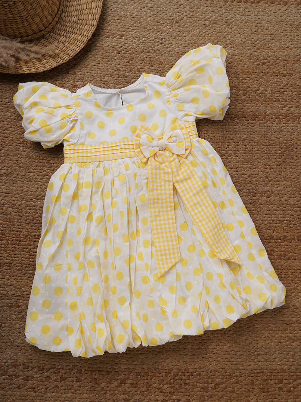 yellow polka dot dress YELLOW LONG DRESS WITH WHITE POLKA DOTS main image 1