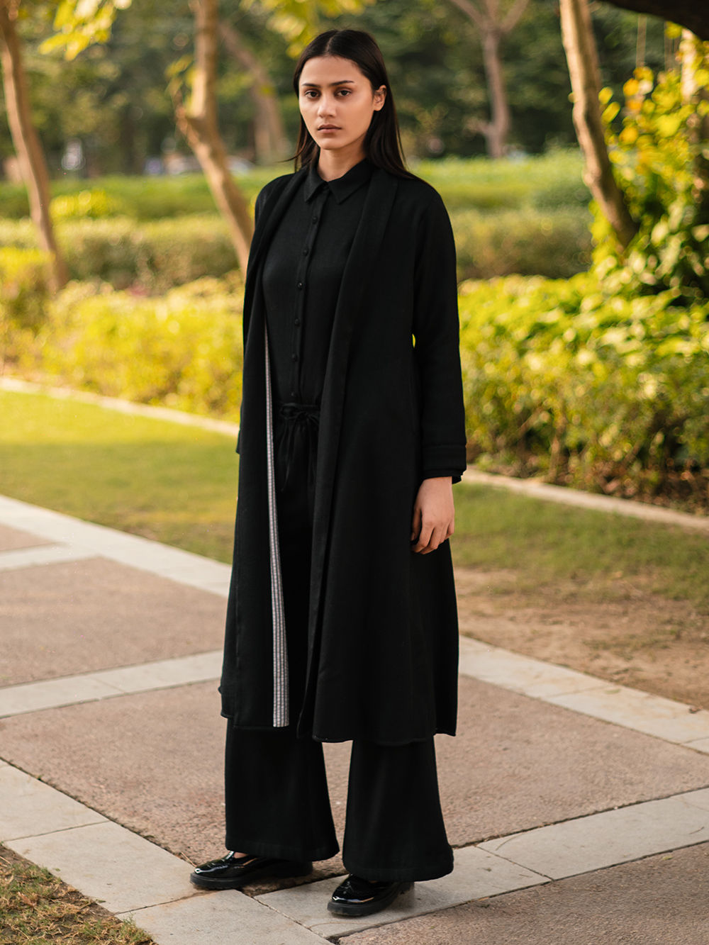 GARMENT DYE WOOL JACKET＆TROUSERS(セットアップ) Black Merino Wool Jacket with Trouser- Set of 2