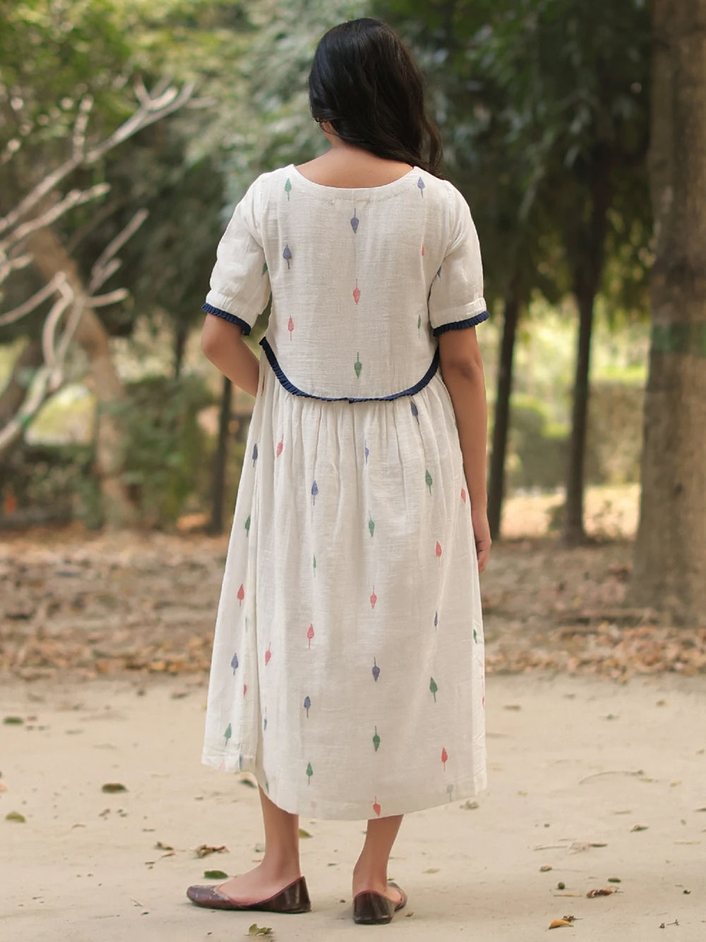 White Handwoven Jamdani Cotton Dress