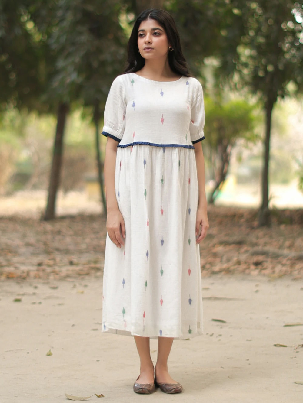 white christmas dresses Nibir Chhaya Cotton Jamdani Unstitched Dress Material (Kurti Piece and   Monamaar