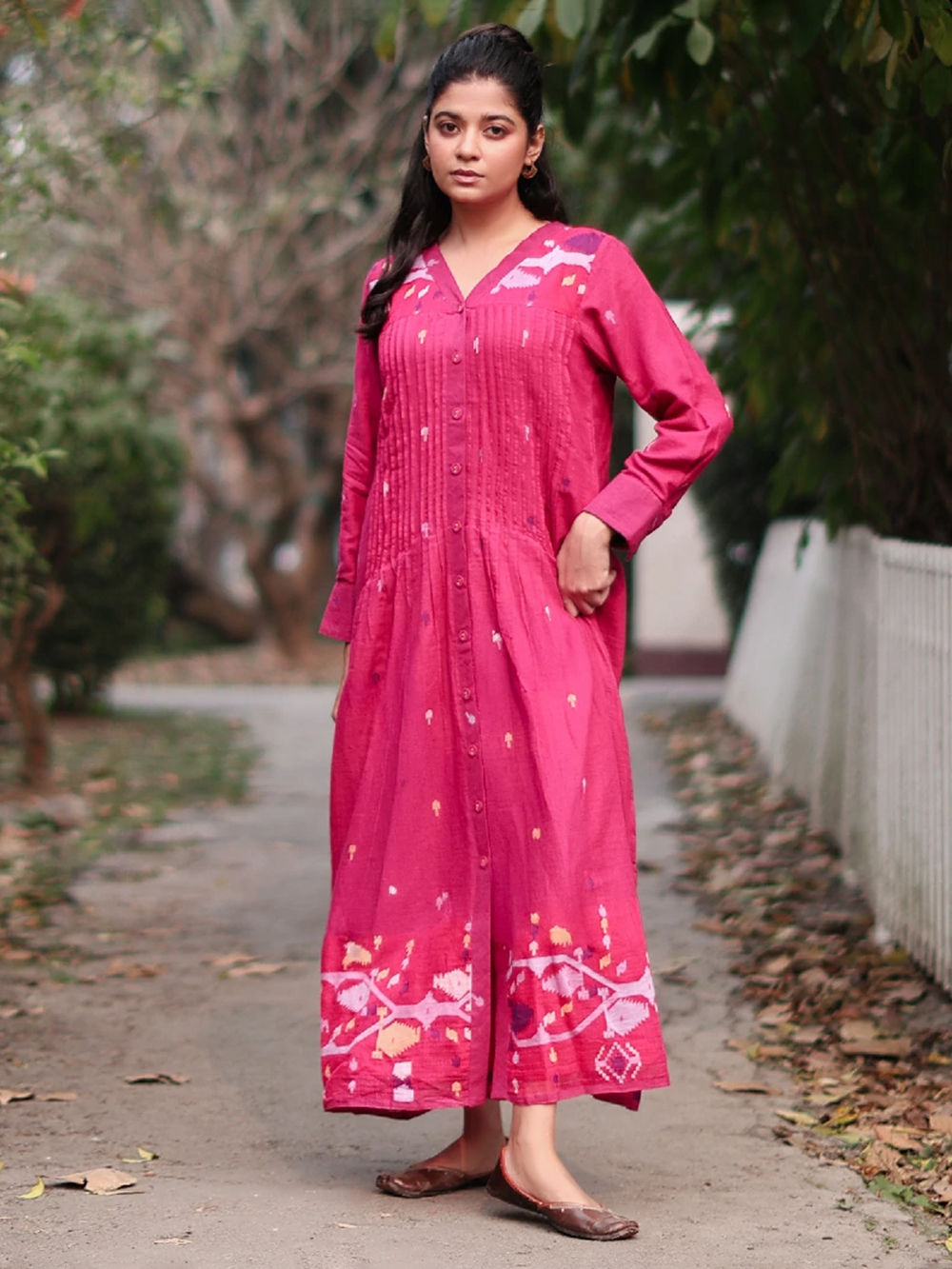 Pink Handwoven Jamdani Cotton Dress Pink Handwoven Jamdani Cotton Dress