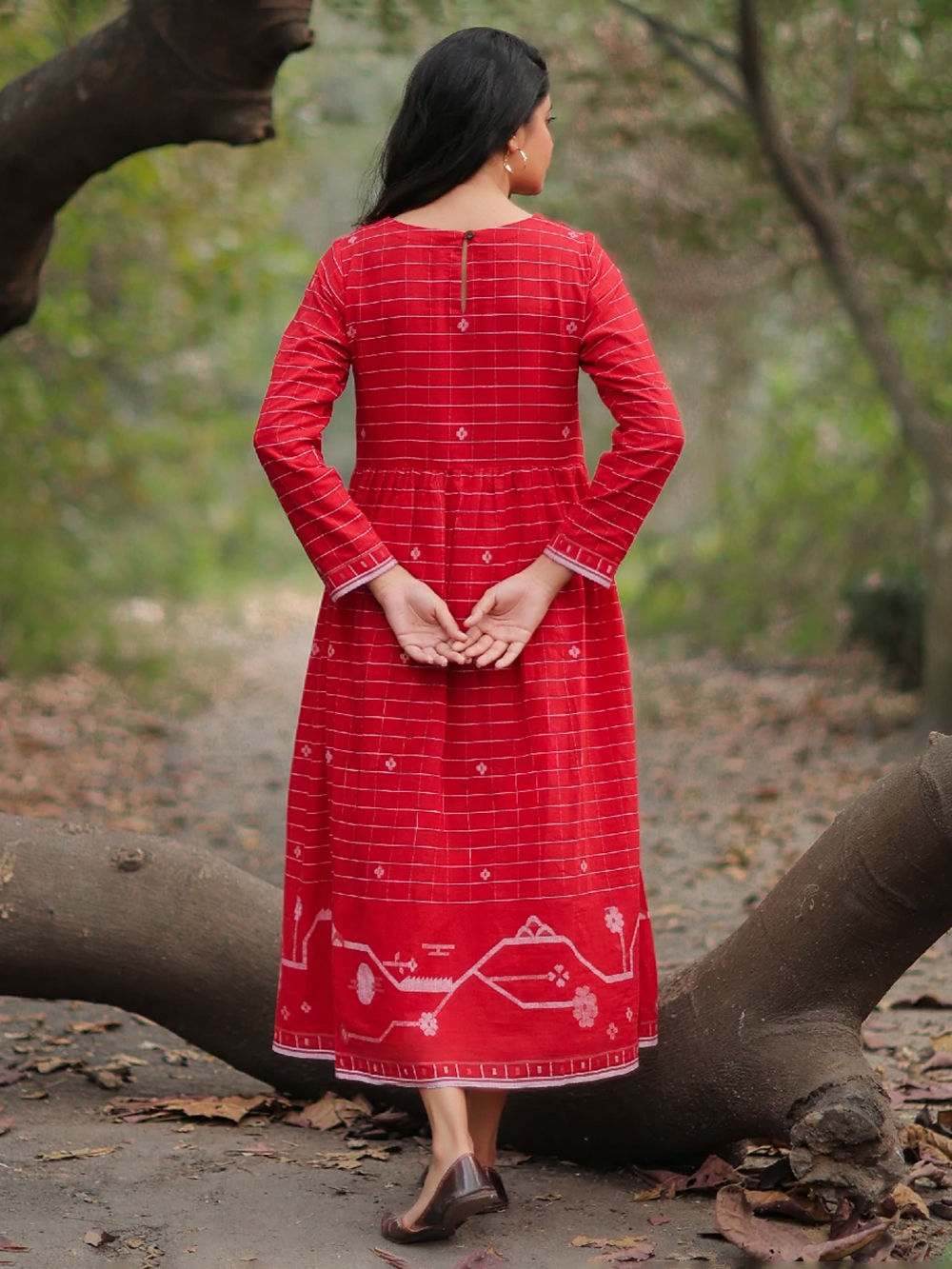 white christmas dresses Natural Indigo Khadi and Khadi Jamdani Women Look Set main image 0