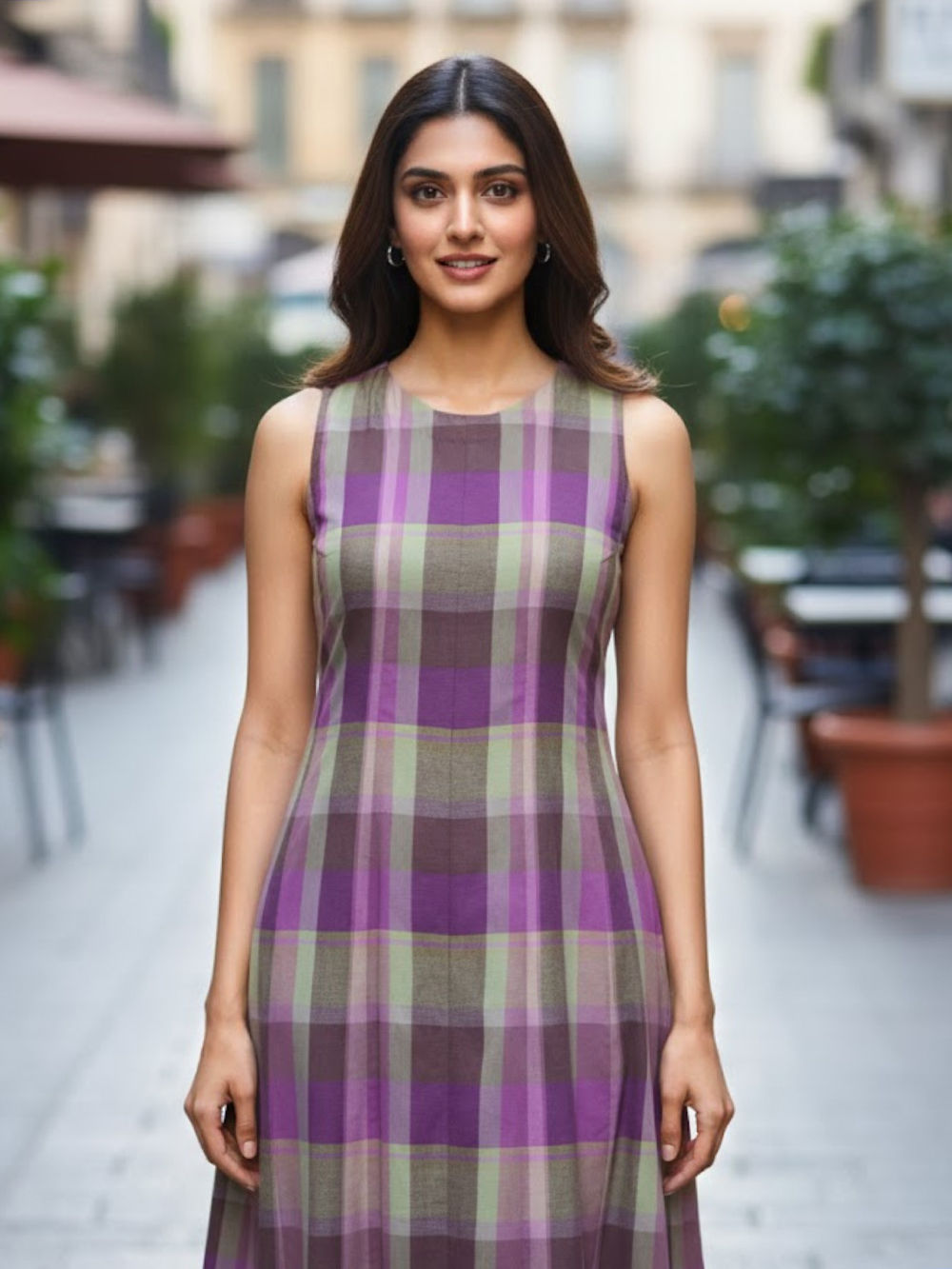 strapless open back dress Be Mine Smocked Ruffle Neck Dress, Purple Gingham – Stitchy Fish main image 1