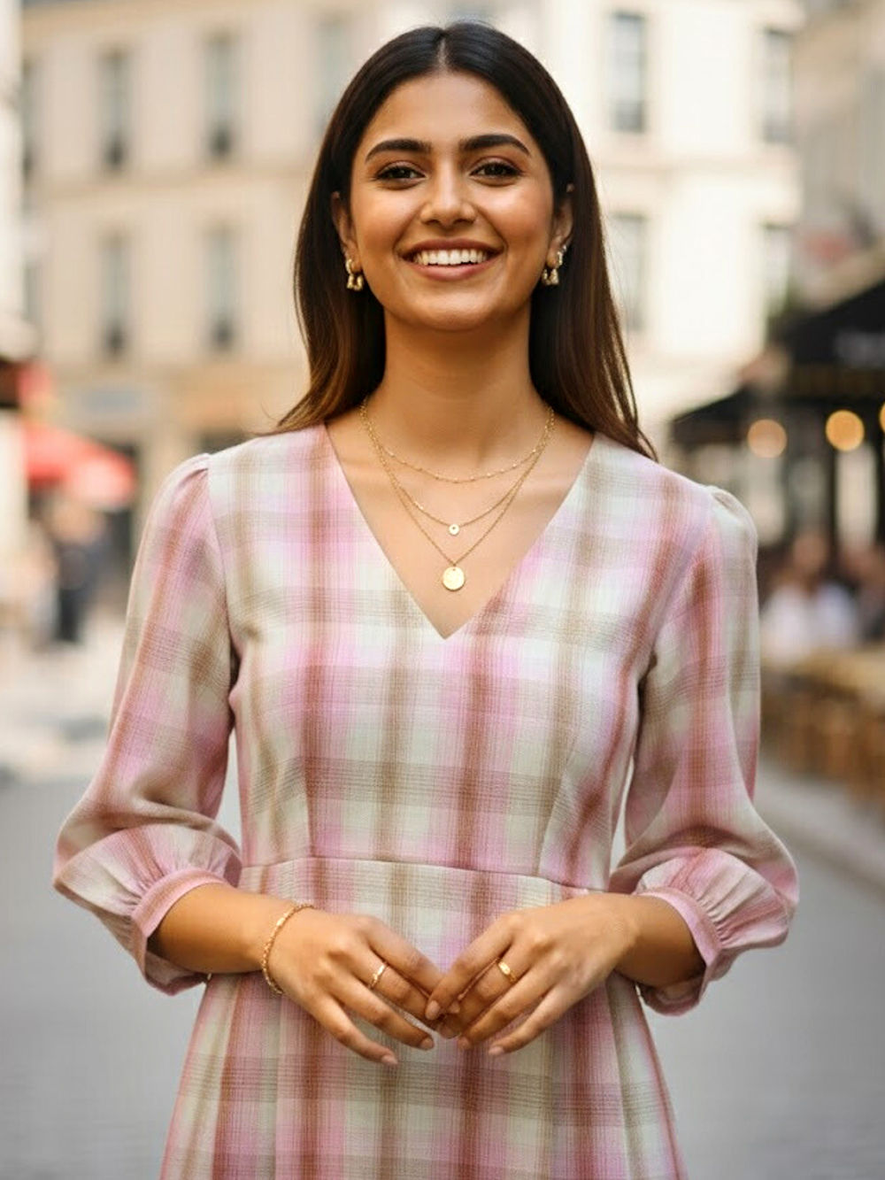Pink Checkered Cotton Dress