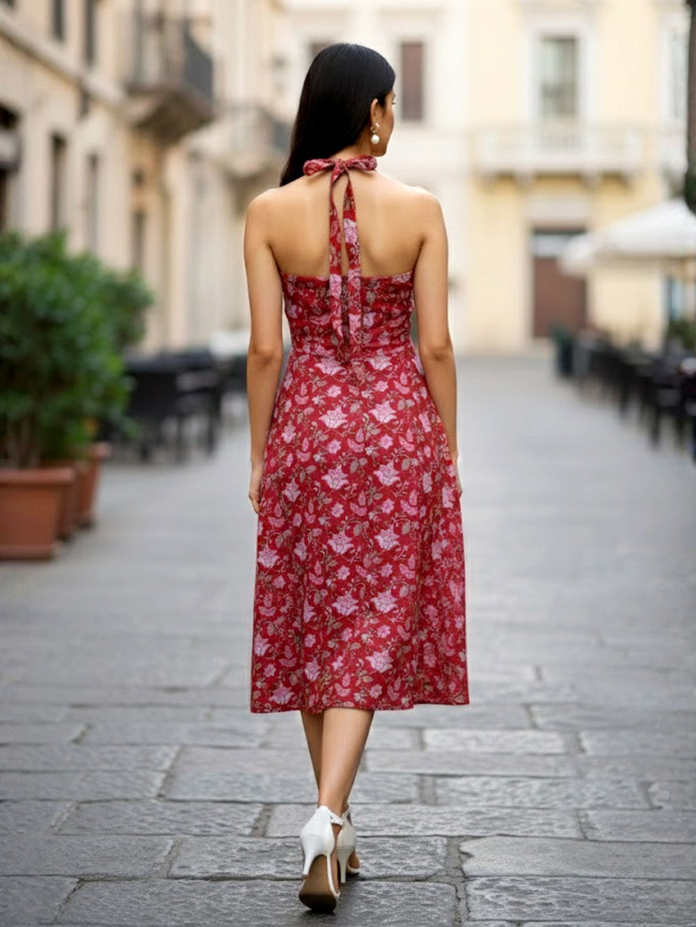 open lace back dress Block Printed Kaftan Resort Dress in Red  Girl Intuitive