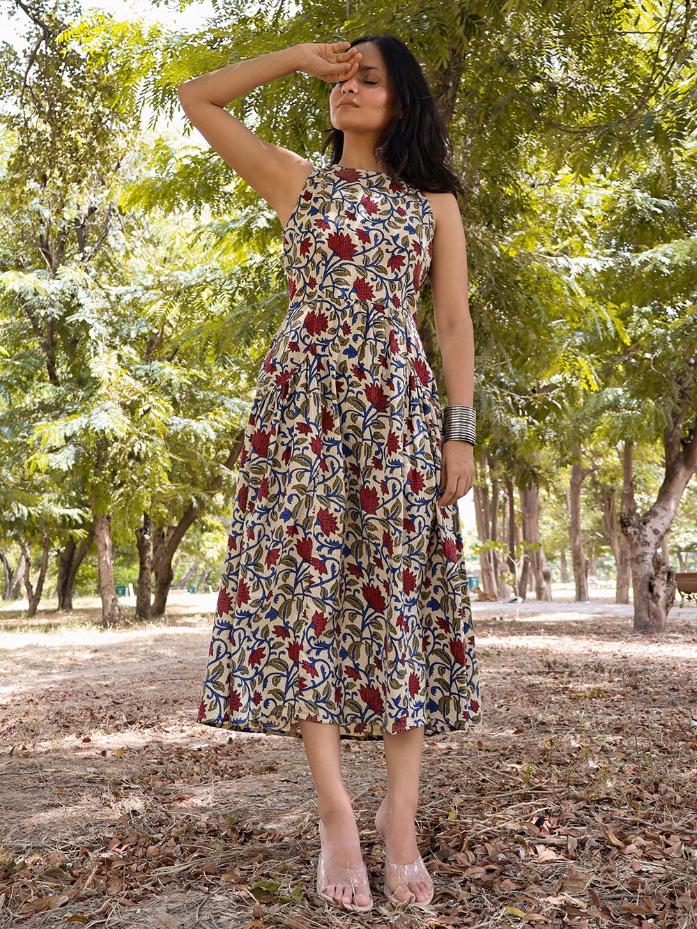 sienna miller brown dress Block Print Cotton Dress for Women  Handmade Floral Tunic Dress  GHABA  LONDON