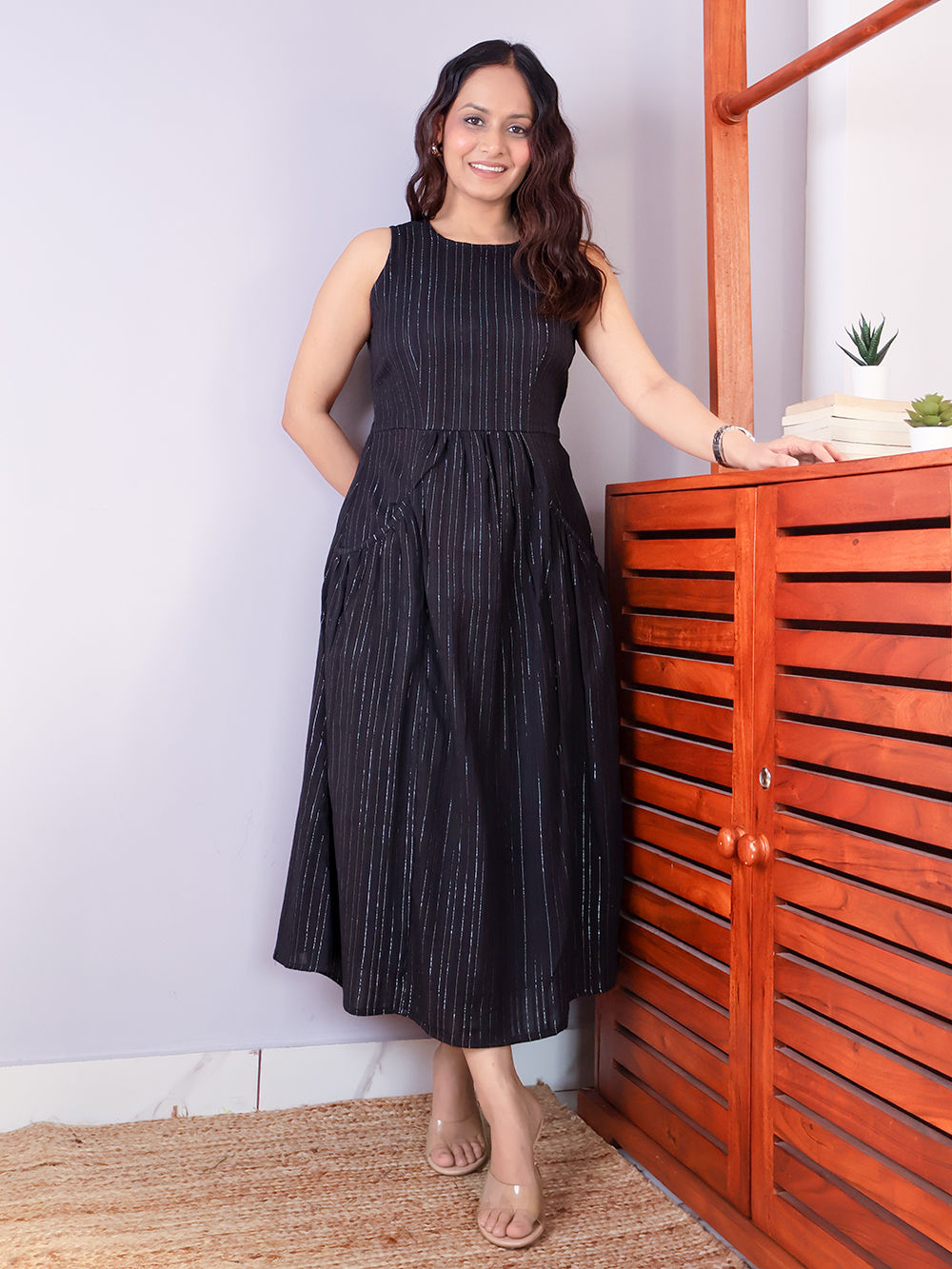 Black Cotton Lurex Dress