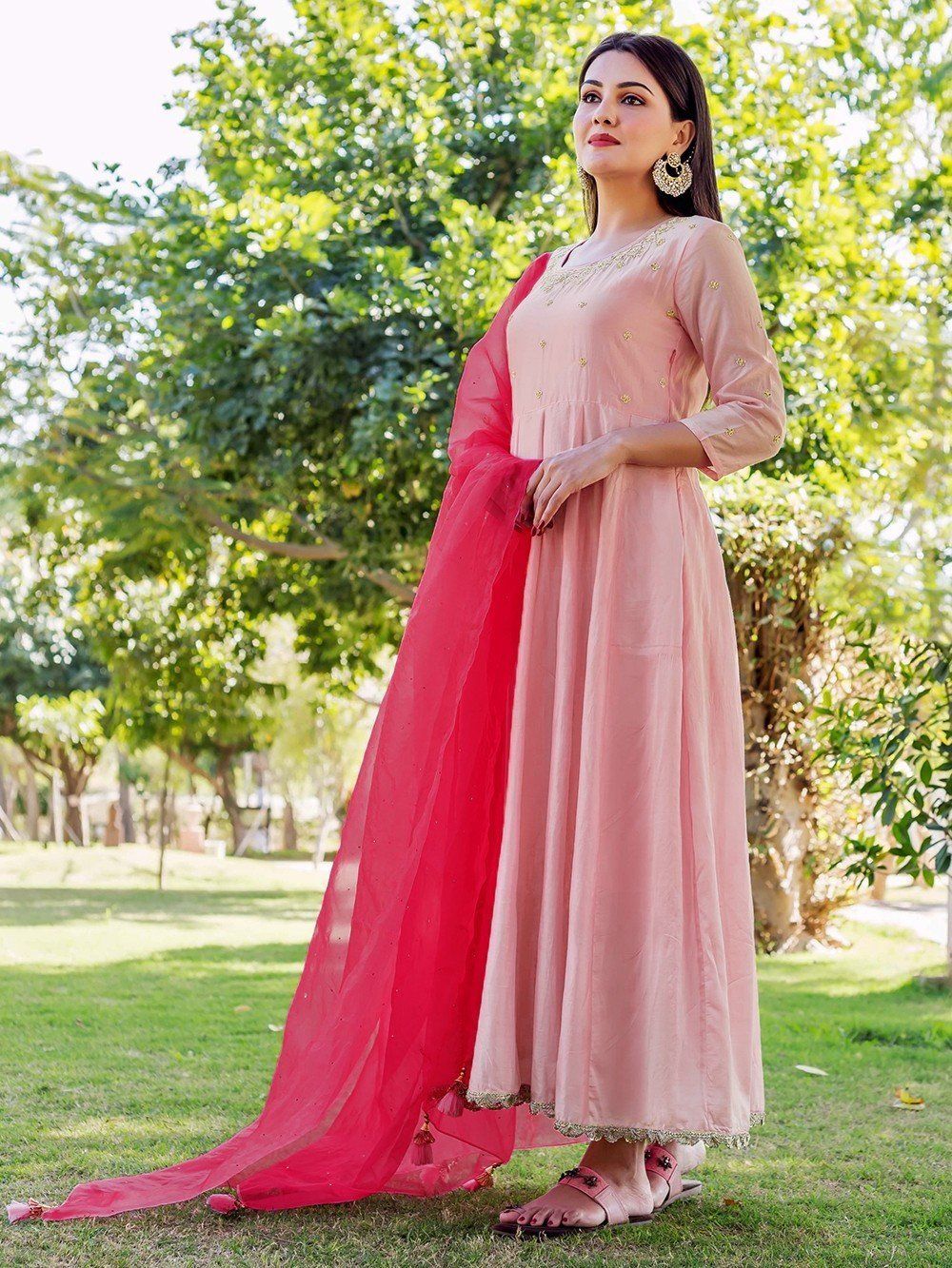 chinese dress ladies NB-2977 Silver Maxi 3Pc Stitched Suit main image 1