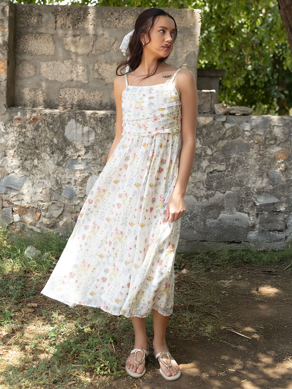 White Hand Block Printed Cotton Dress