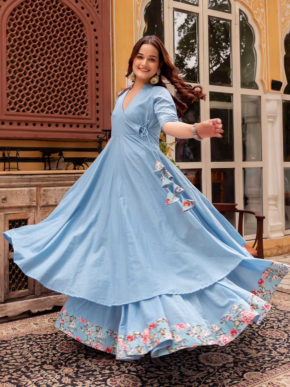 cotton suit dress Powder Blue Suit- Set of 3 Sale25MomUrban weather wear. Color:Tie-dye blue cotton Stamzod Fashion Clothing 3/4 Dress design