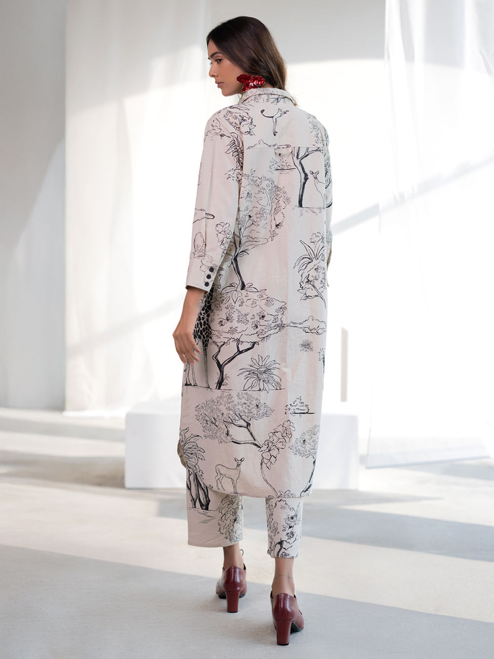 Off White Black Printed Cotton Blend Tunic