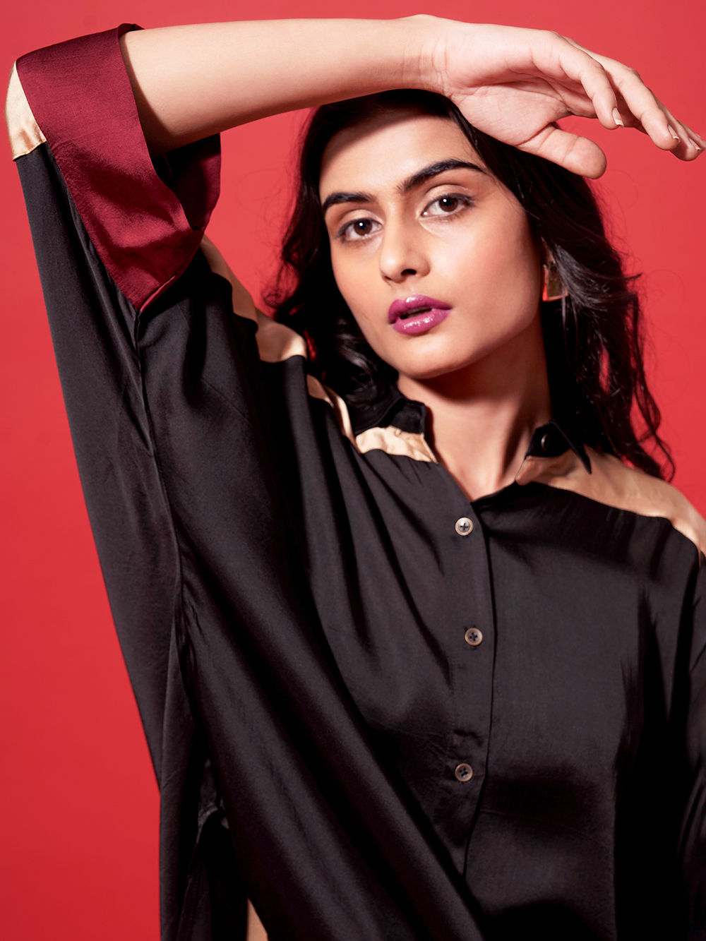 Black Beige Modal Silk Shirt