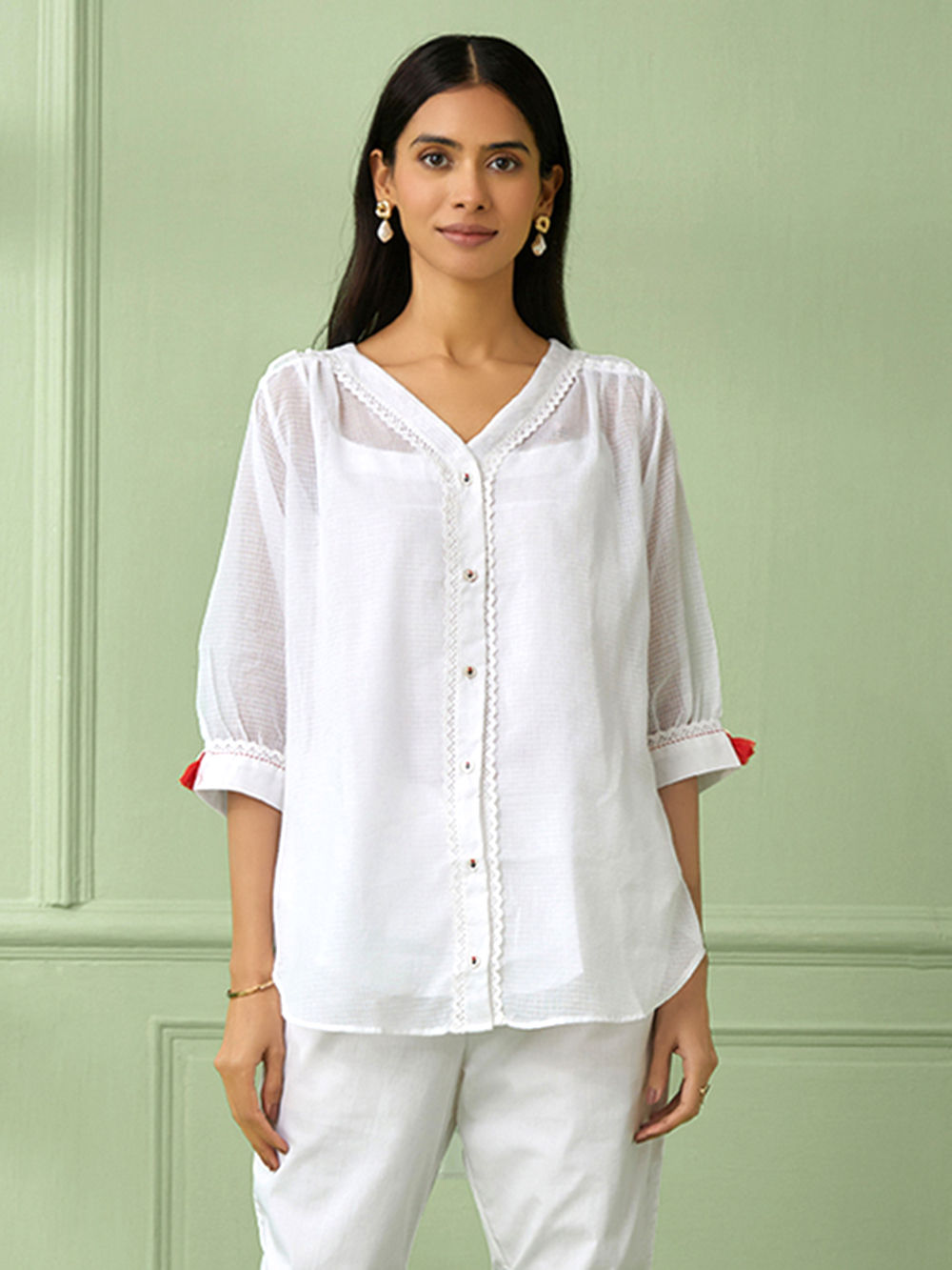 トップス TOGA/White lace shirt size36 White Lace Work Cotton Shirt with Slip