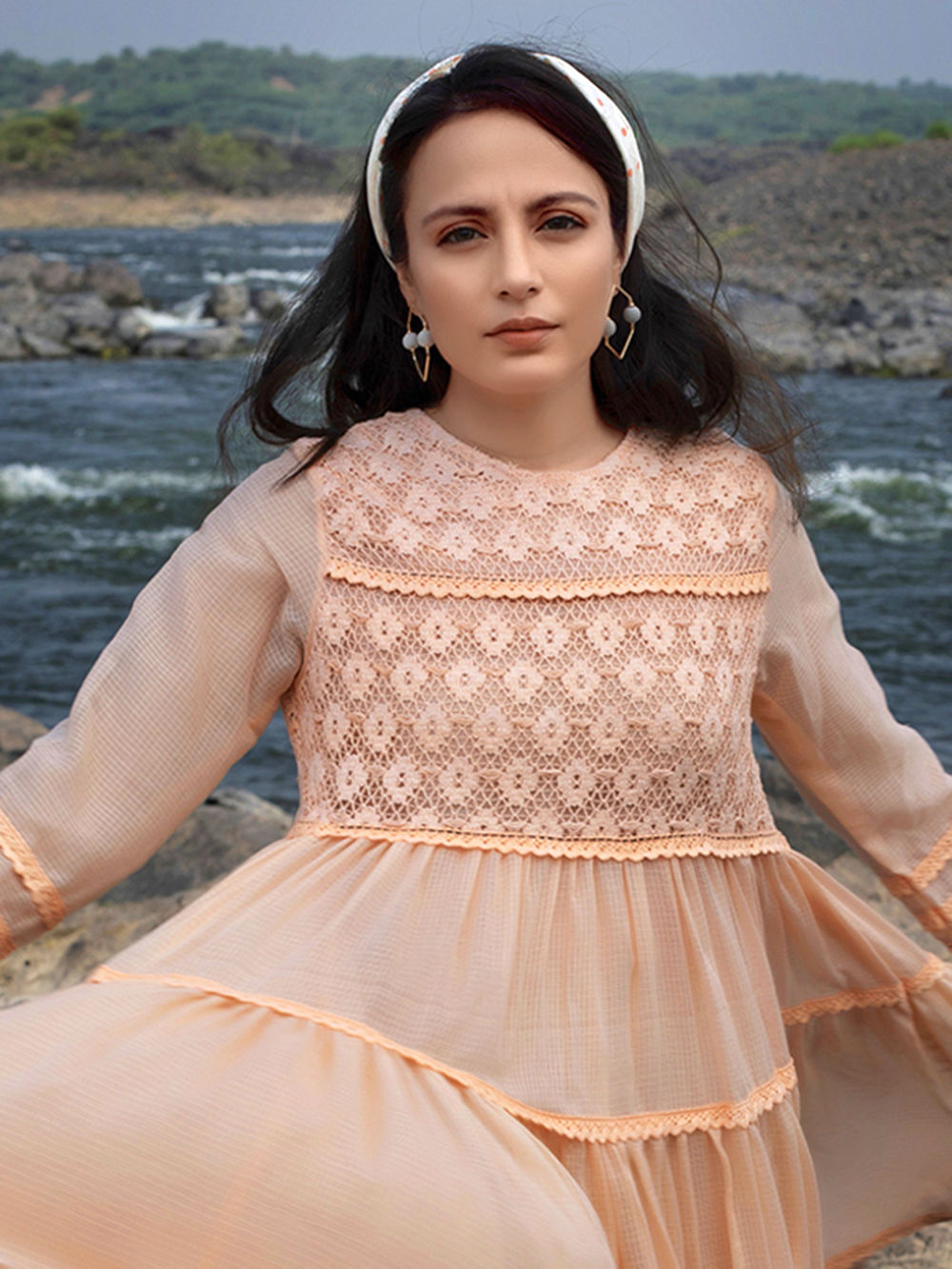 Peach Lace Work Kota Dress