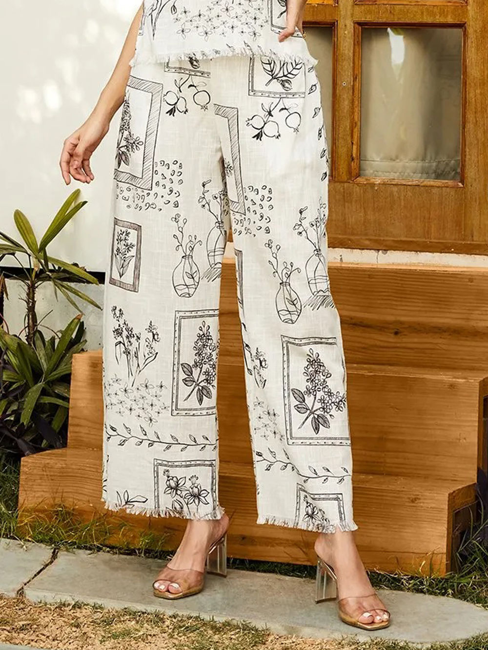 Christian Dior Monogram Ivory Brown Cotton Flowers Trousers