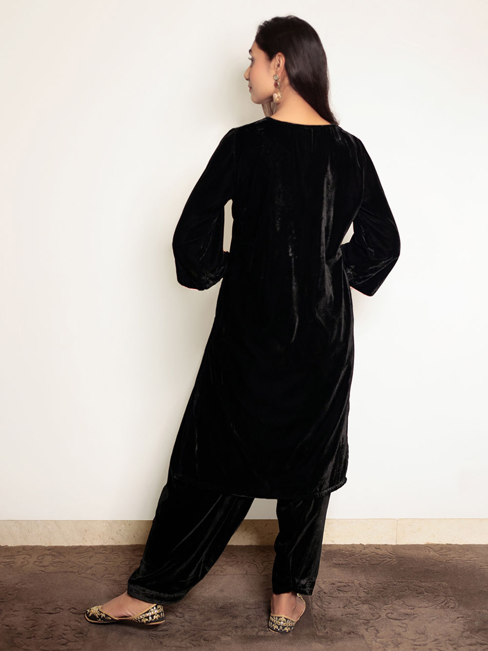 Black Embroidered Velvet Suit- Set of 3