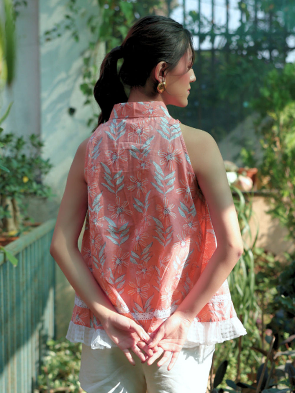 Peach Hand Block Printed Cotton Top